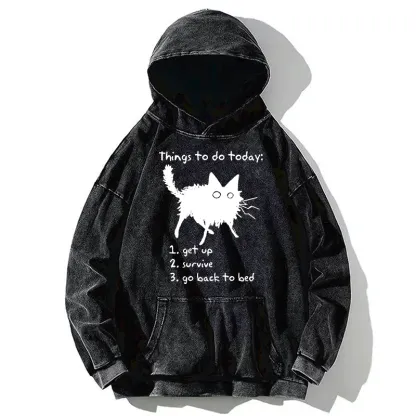 Tokyo-Tiger Lazy Cat Survive Day Funny Meme Washed Hoodie