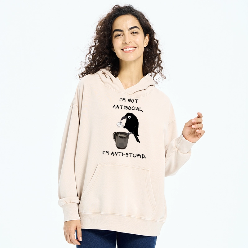 Tokyo-Tiger Cool Crow Sips Calm Coffee Alone Washed Hoodie