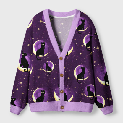 Tokyo-Tiger Moon And Cat Ugly Cardigan Sweater