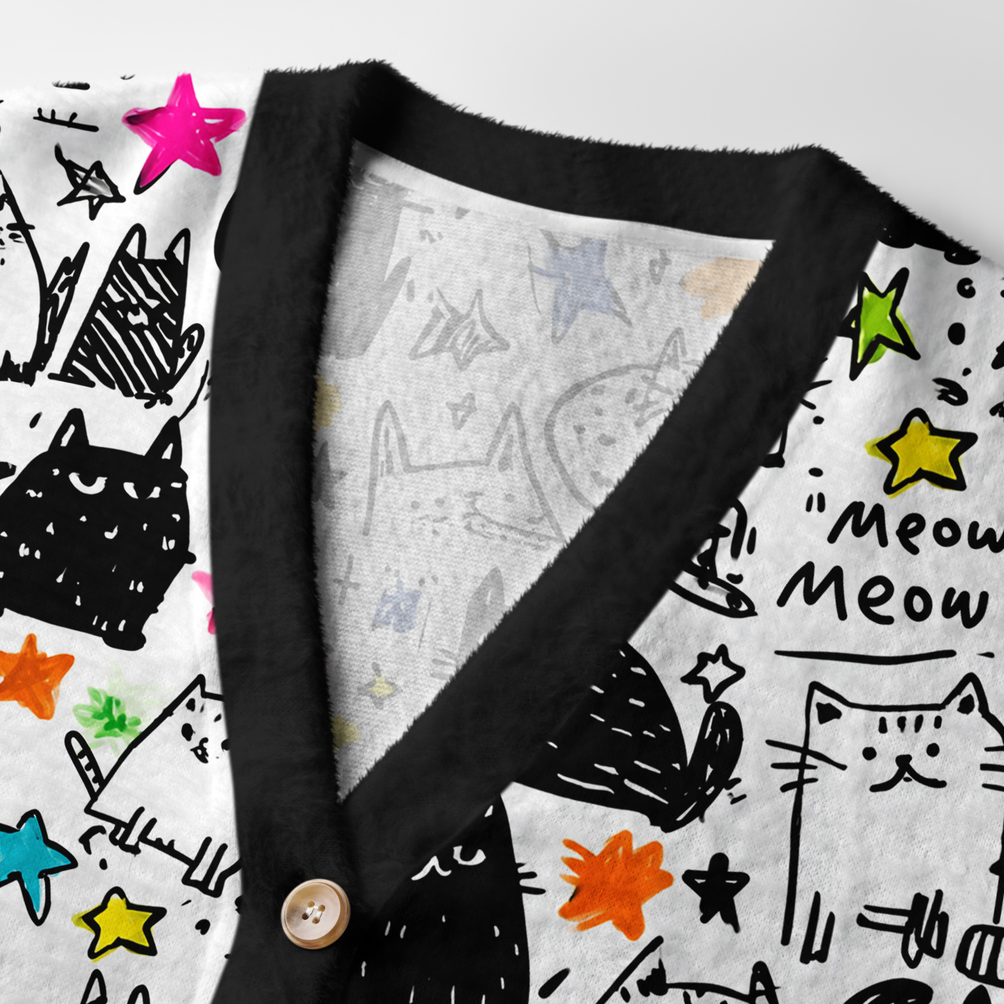 Tokyo-Tiger Cosmic Cat Doodles Ugly Cardigan Sweater