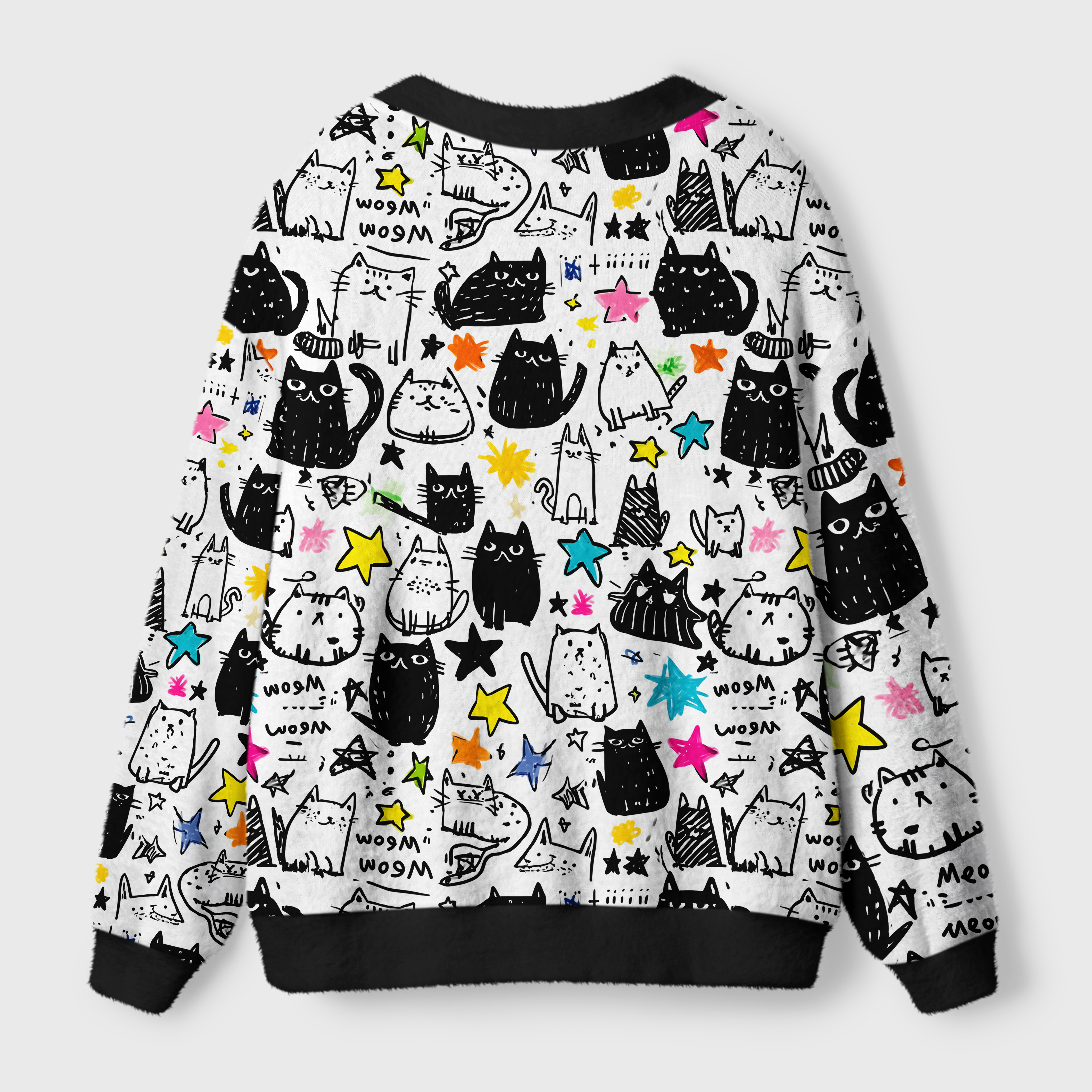 Tokyo-Tiger Cosmic Cat Doodles Ugly Cardigan Sweater