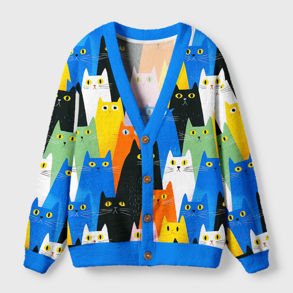 Tokyo-Tiger Colorful Cat Parade Ugly Cardigan Sweater
