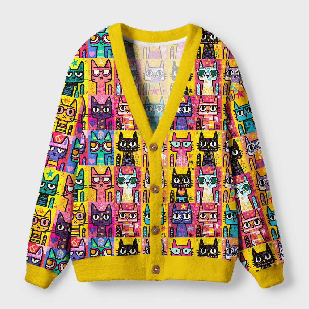 Tokyo-Tiger Pop Art Purrfection Ugly Cardigan Sweater