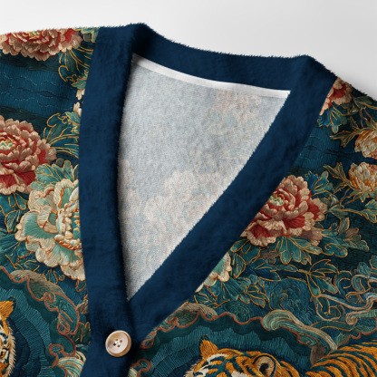 Tokyo-Tiger Imperial Tiger Tapestry Ugly Cardigan Sweater