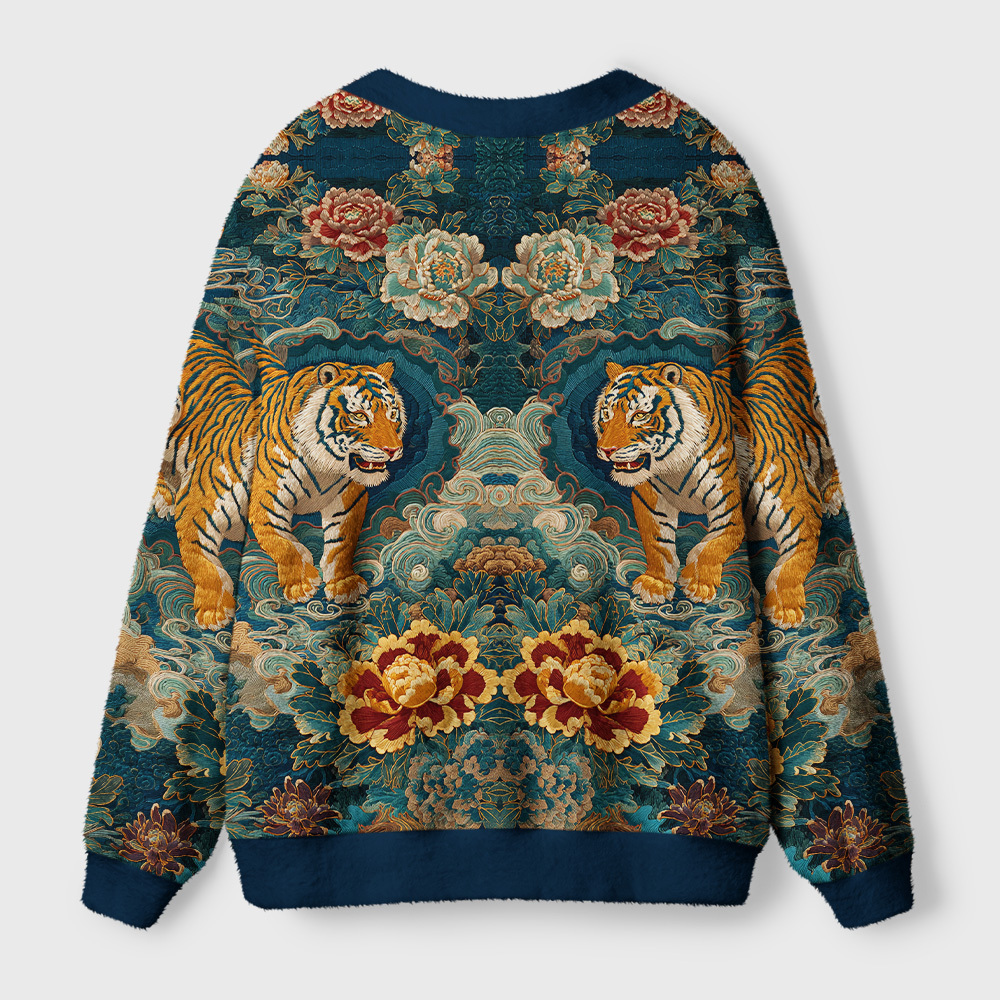 Tokyo-Tiger Imperial Tiger Tapestry Ugly Cardigan Sweater