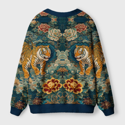 Tokyo-Tiger Imperial Tiger Tapestry Ugly Cardigan Sweater