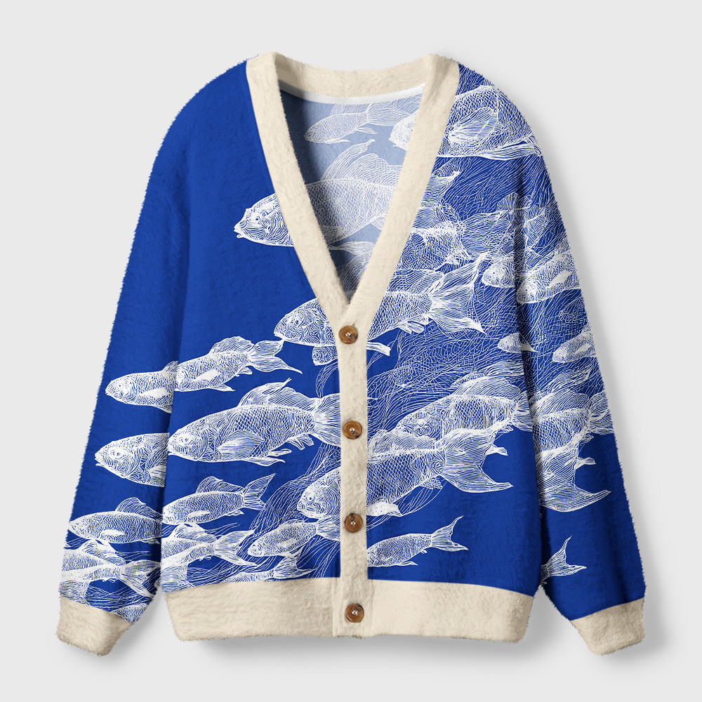 Tokyo-Tiger Blueprint Of The Sea Ugly Cardigan Sweater Sale
