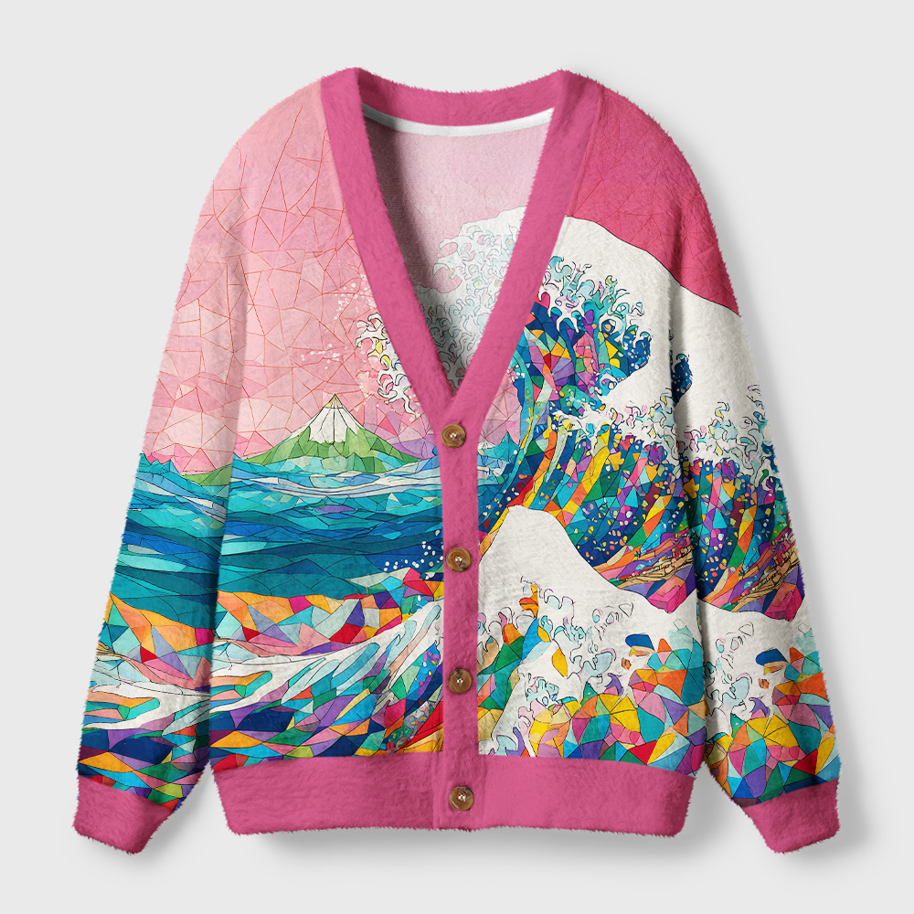 Tokyo-Tiger Colorful Prismatic Wave Ugly Cardigan Sweater