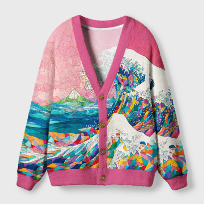 Tokyo-Tiger Colorful Prismatic Wave Ugly Cardigan Sweater