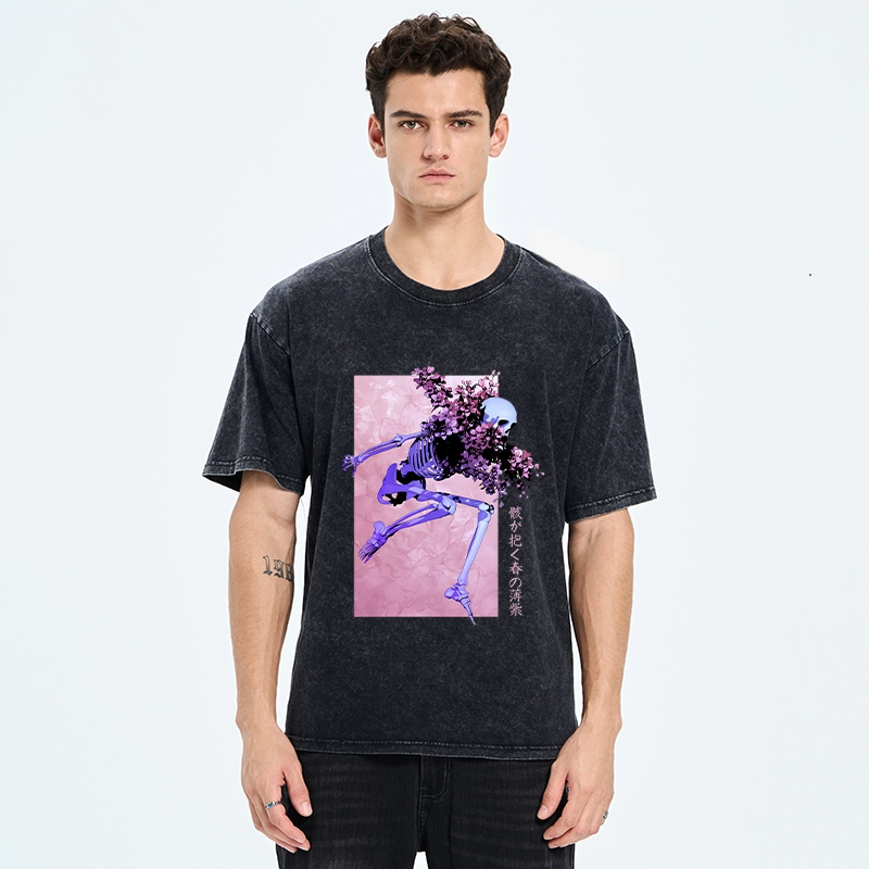 Tokyo-Tiger Dark Floral Bones Washed T-Shirt