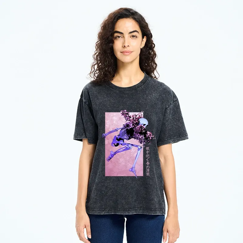 Tokyo-Tiger Dark Floral Bones Washed T-Shirt