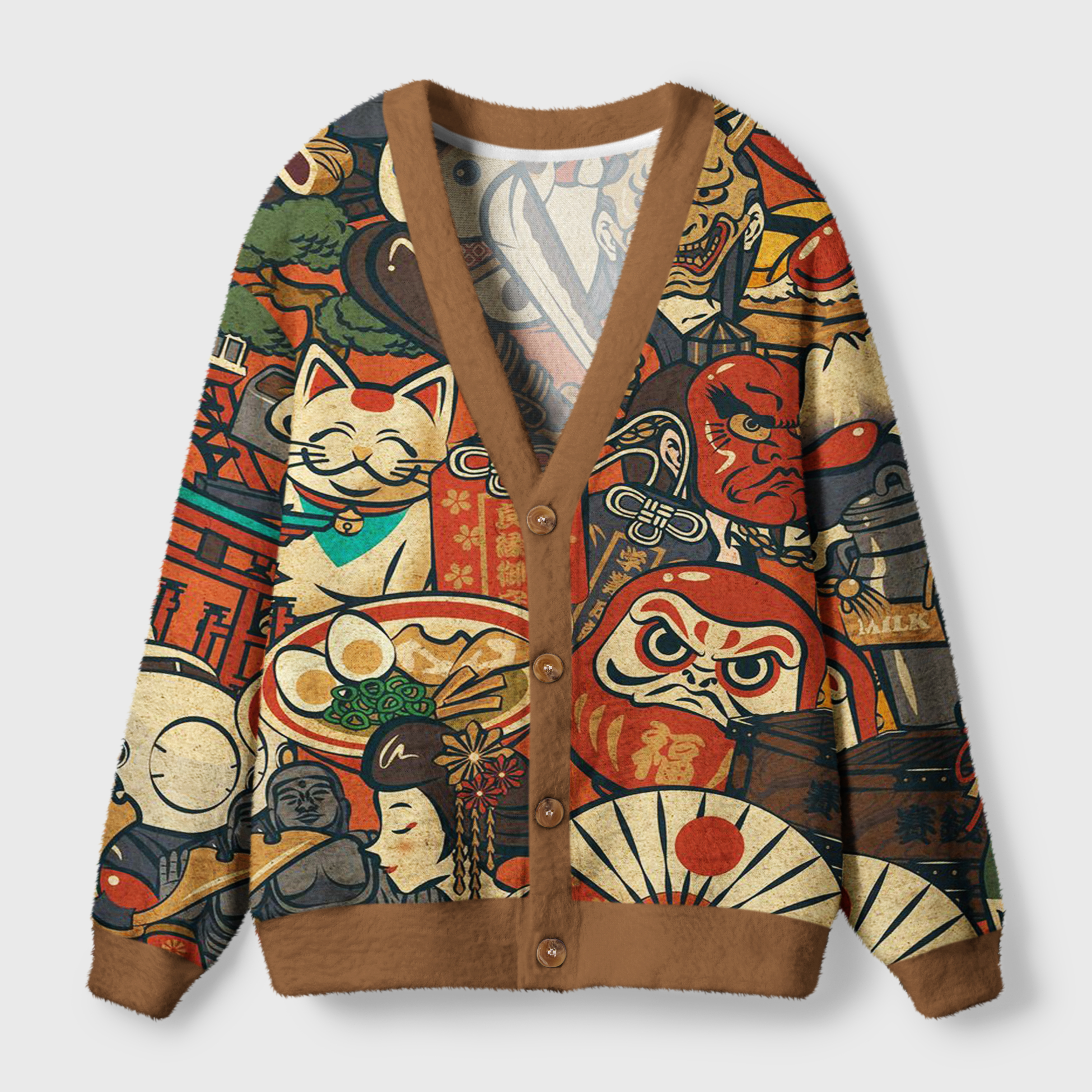 Tokyo-Tiger Japanese Traditional Elements Ugly Cardigan Sweater