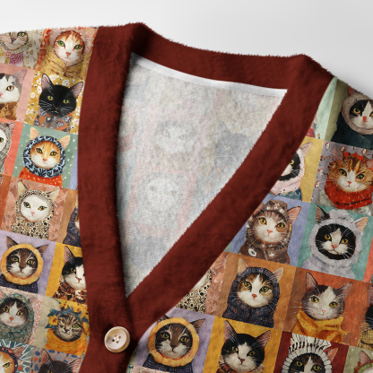 Tokyo-Tiger Kitty Quilt Ugly Cardigan Sweater