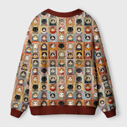 Tokyo-Tiger Kitty Quilt Ugly Cardigan Sweater