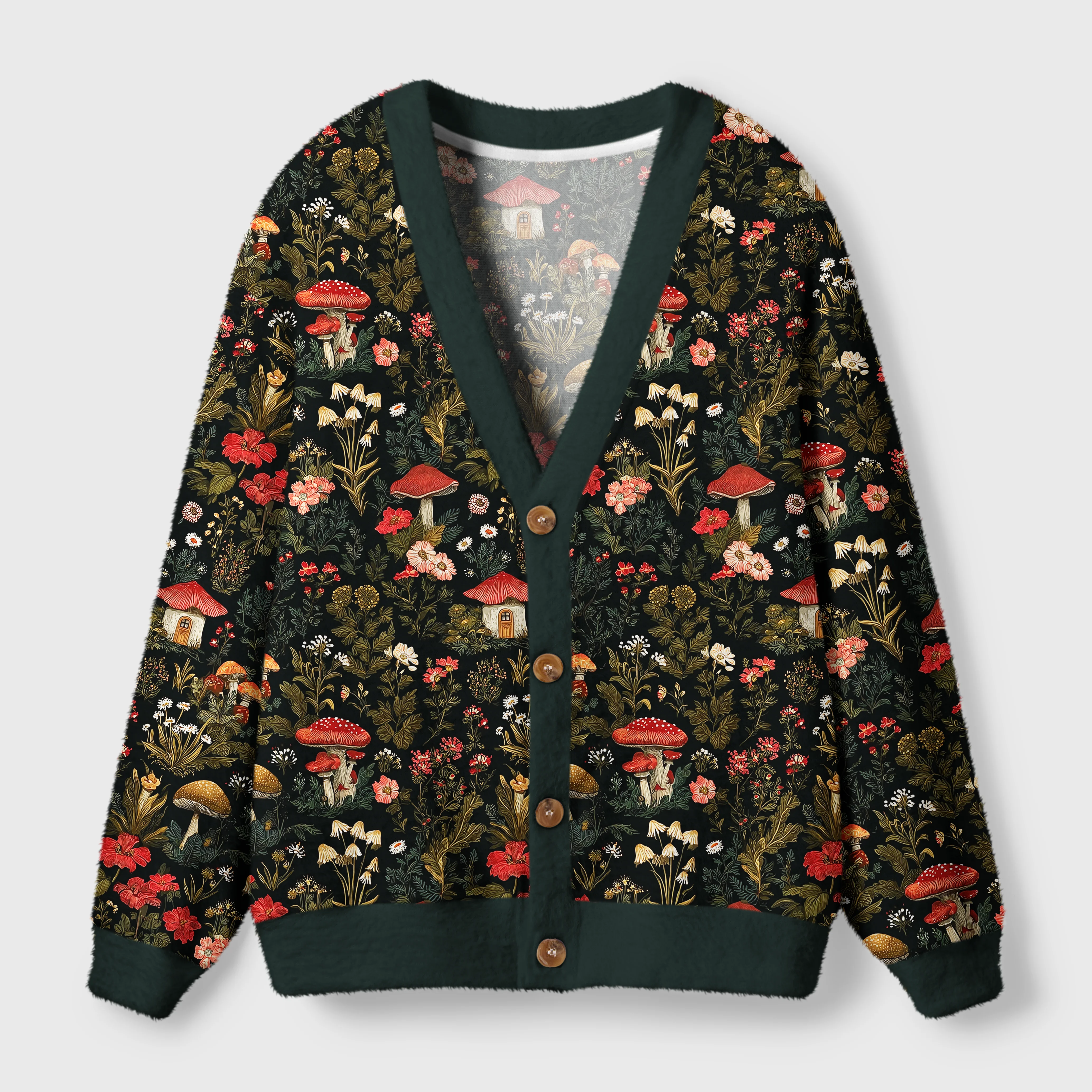 Tokyo-Tiger Enchanted Forest Mushroom Ugly Cardigan Sweater