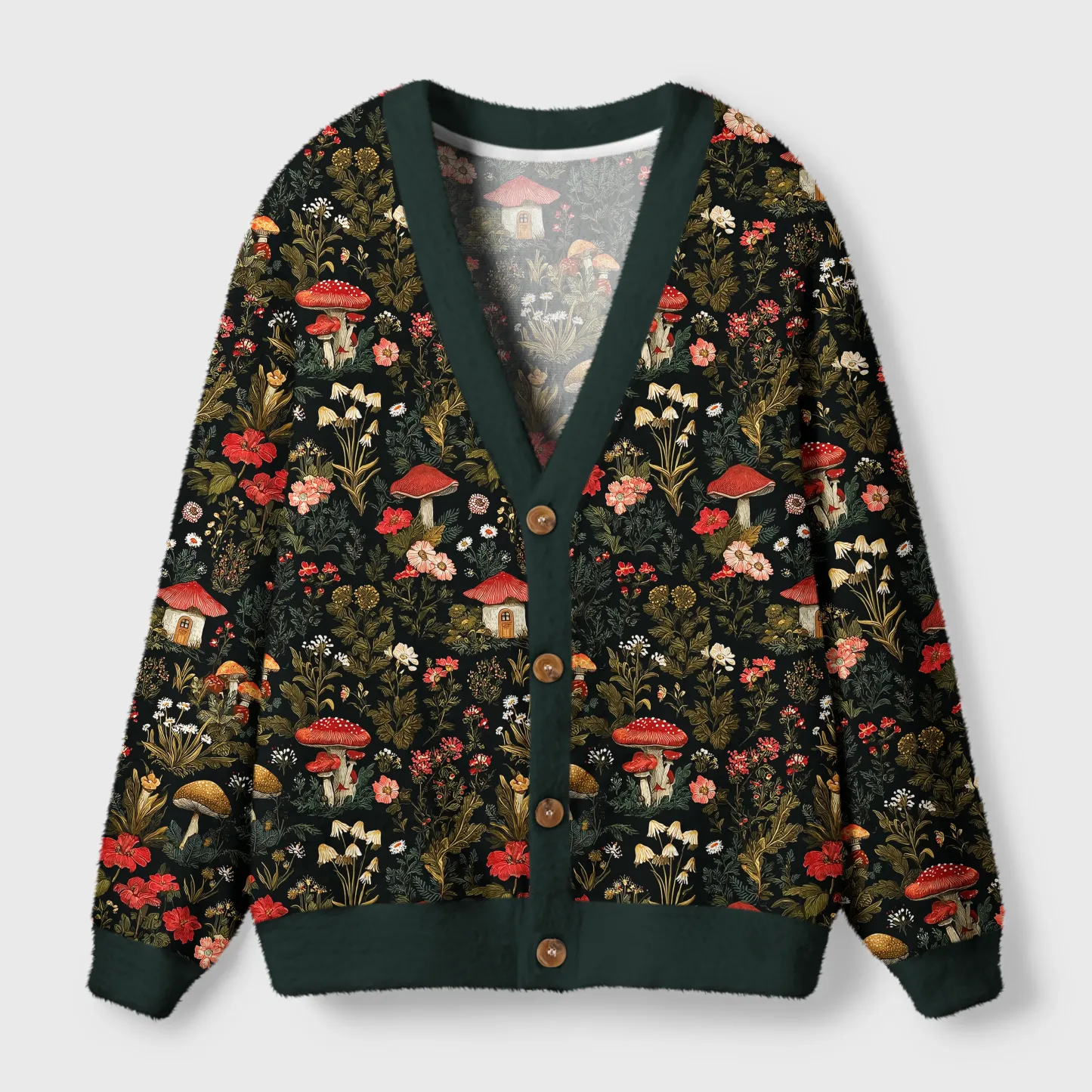 Tokyo-Tiger Enchanted Forest Mushroom Ugly Cardigan Sweater