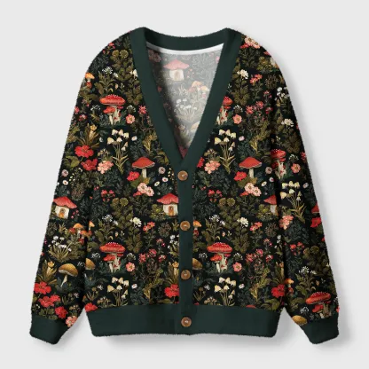 Tokyo-Tiger Enchanted Forest Mushroom Ugly Cardigan Sweater