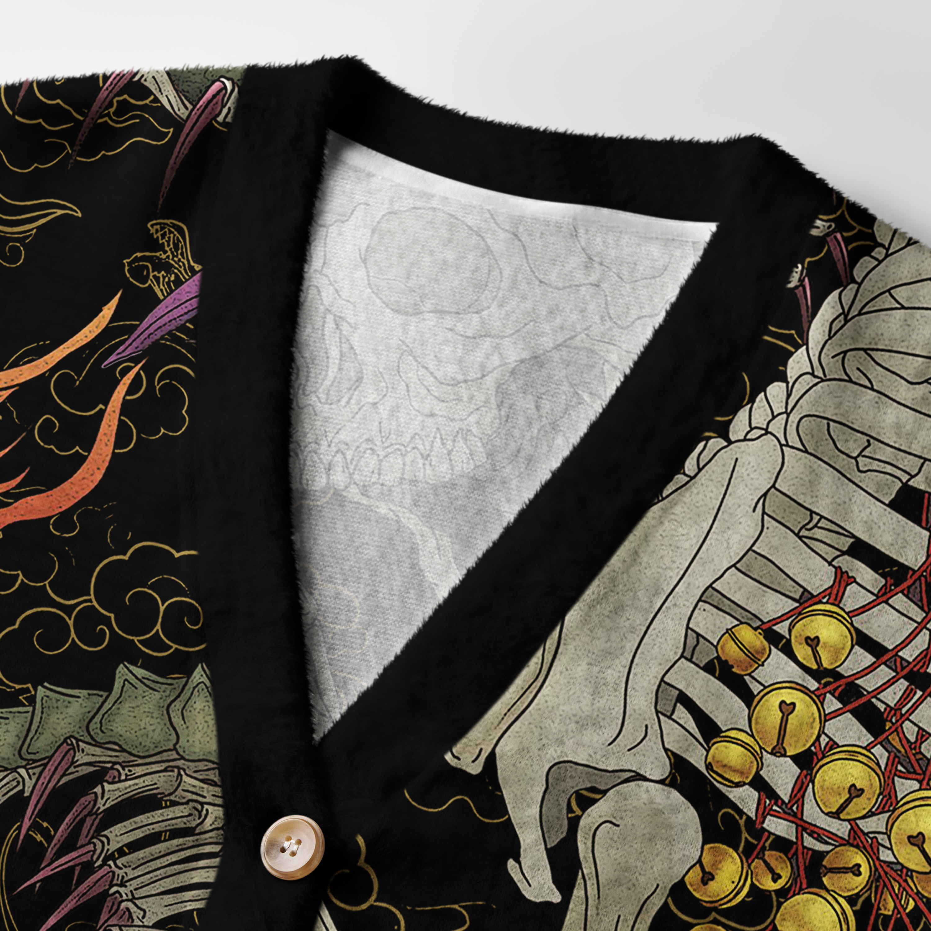 Tokyo-Tiger Japanese Yokai And Skeletons Ugly Cardigan Sweater
