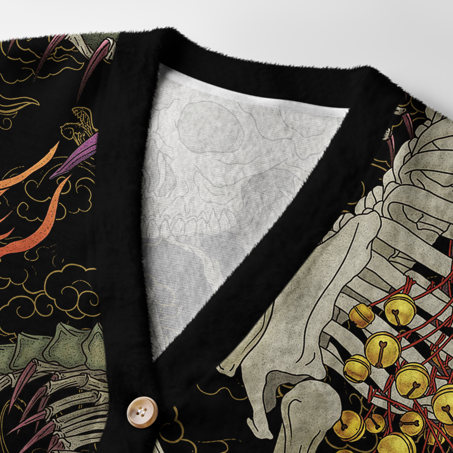 Tokyo-Tiger Japanese Yokai And Skeletons Ugly Cardigan Sweater