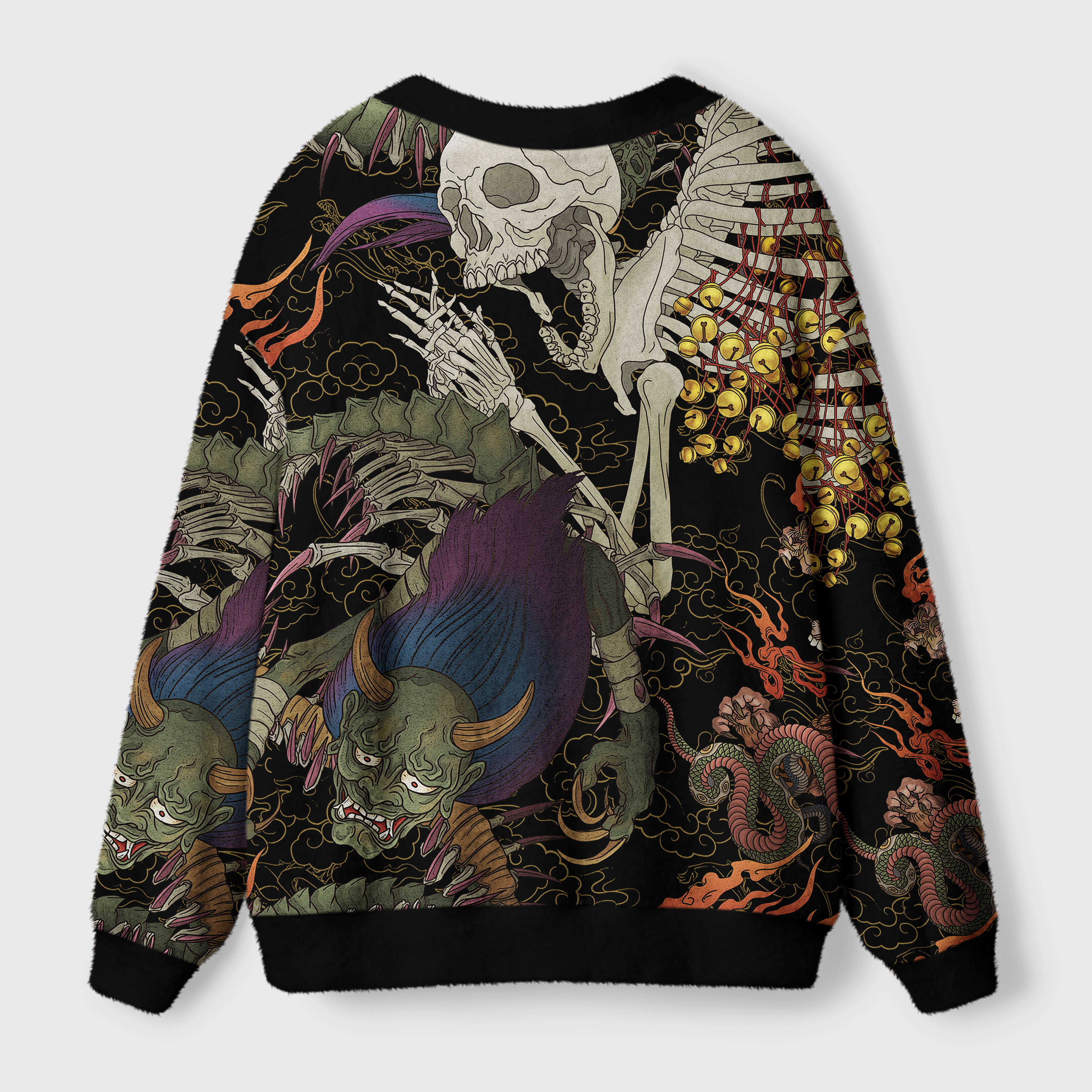 Tokyo-Tiger Japanese Yokai And Skeletons Ugly Cardigan Sweater