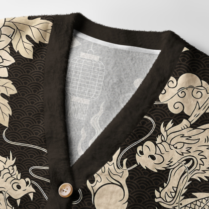 Tokyo-Tiger Two Dragons Playing With A Pearl Ugly Cardigan Sweater