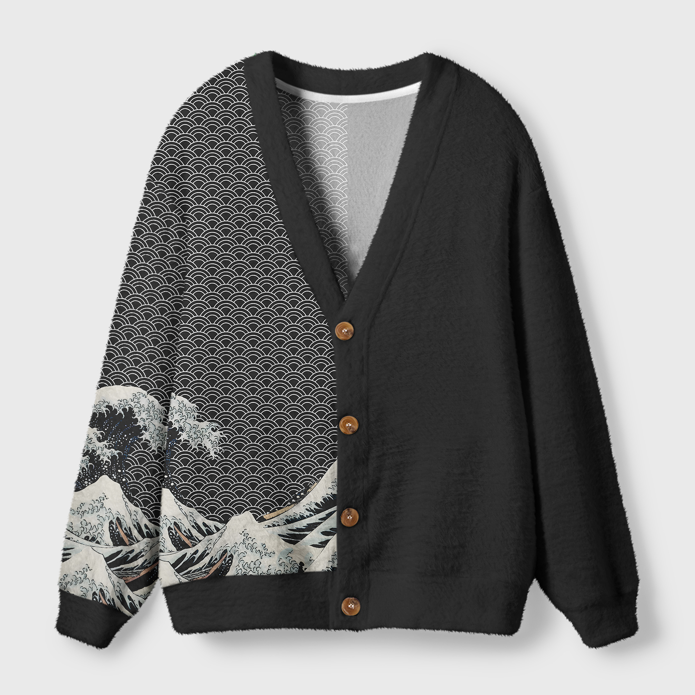 Tokyo-Tiger Tokyo-Tiger Half Of The Wave Ugly Cardigan Sweater