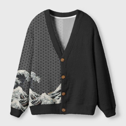 Tokyo-Tiger Tokyo-Tiger Half Of The Wave Ugly Cardigan Sweater