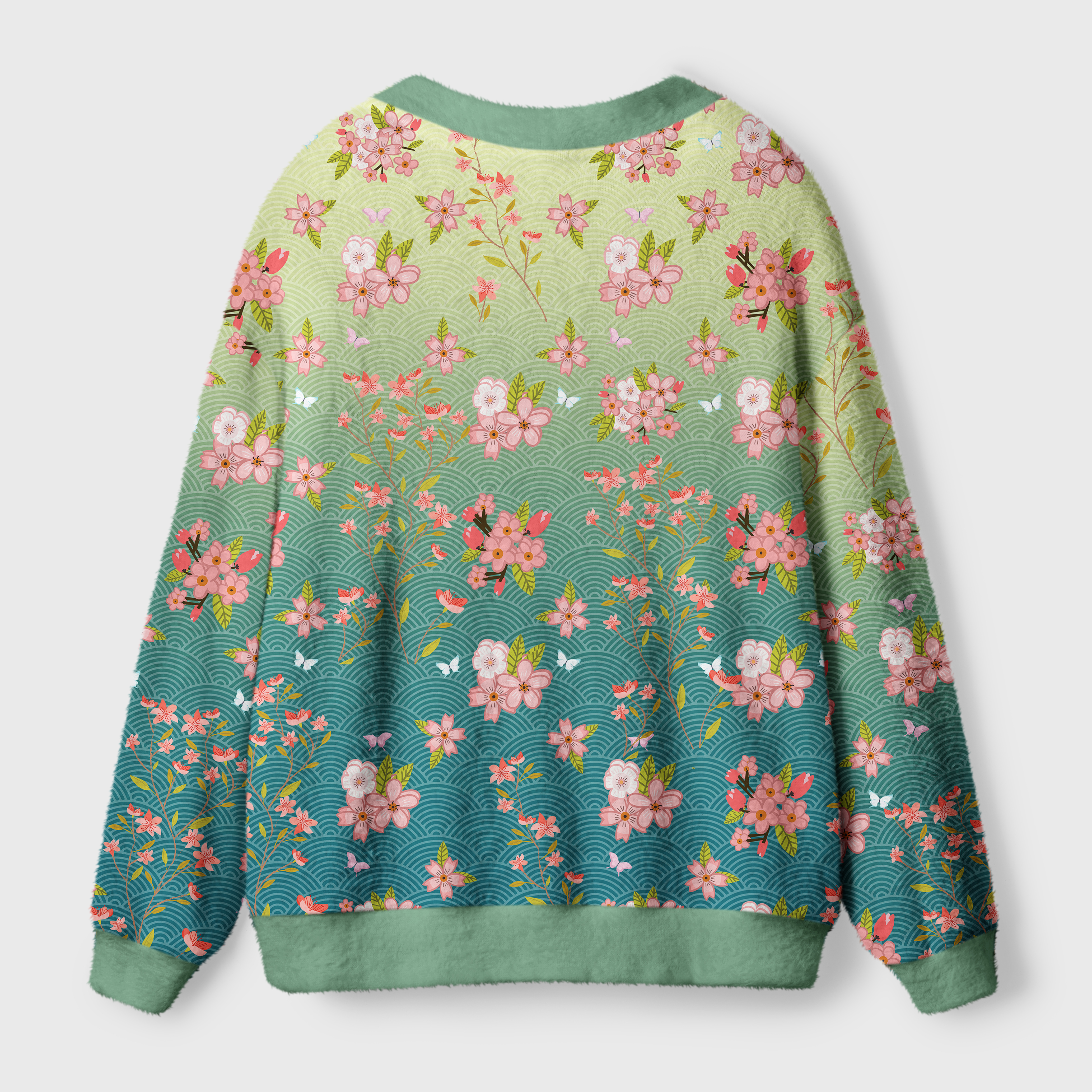 Tokyo-Tiger Sakura Blossom Waves Ugly Cardigan Sweater
