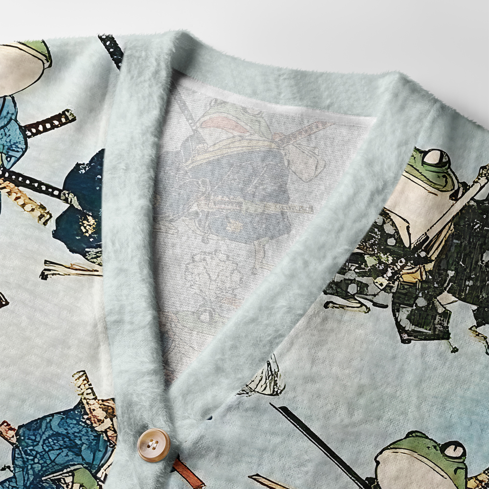 Tokyo-Tiger Frog Samurai Ugly Cardigan Sweater
