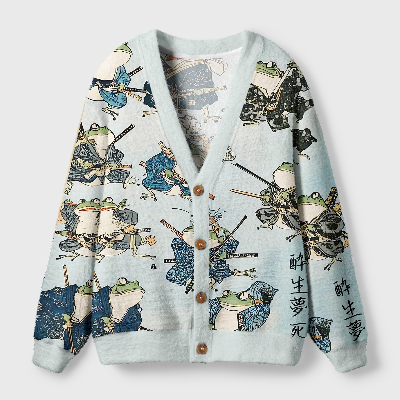 Tokyo-Tiger Frog Samurai Ugly Cardigan Sweater