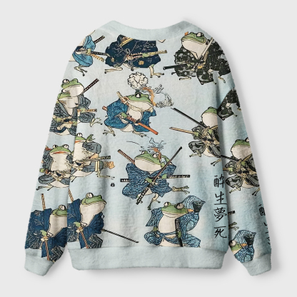 Tokyo-Tiger Frog Samurai Ugly Cardigan Sweater