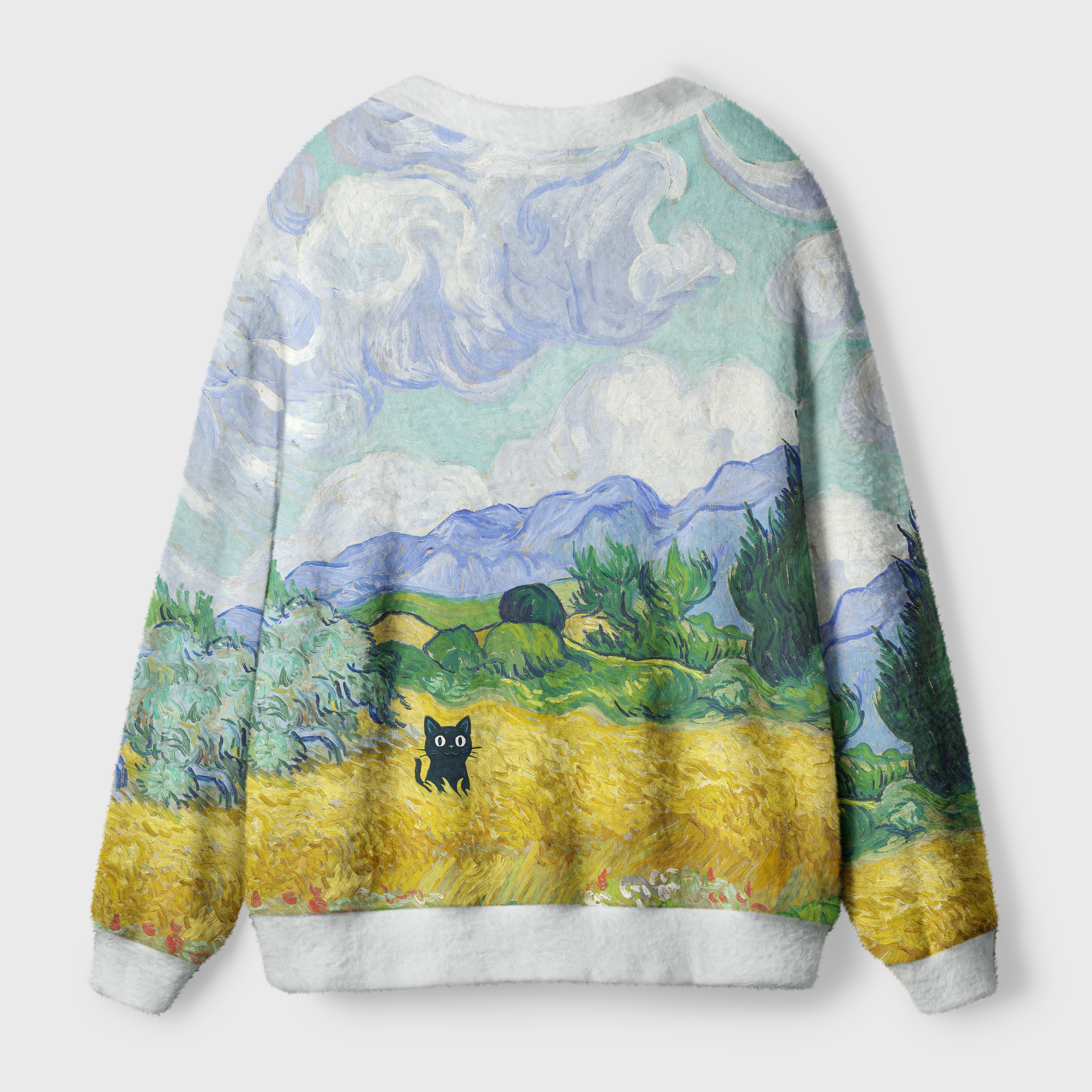 Tokyo-Tiger Black Cat In The Wheat Field Ugly Cardigan Sweater