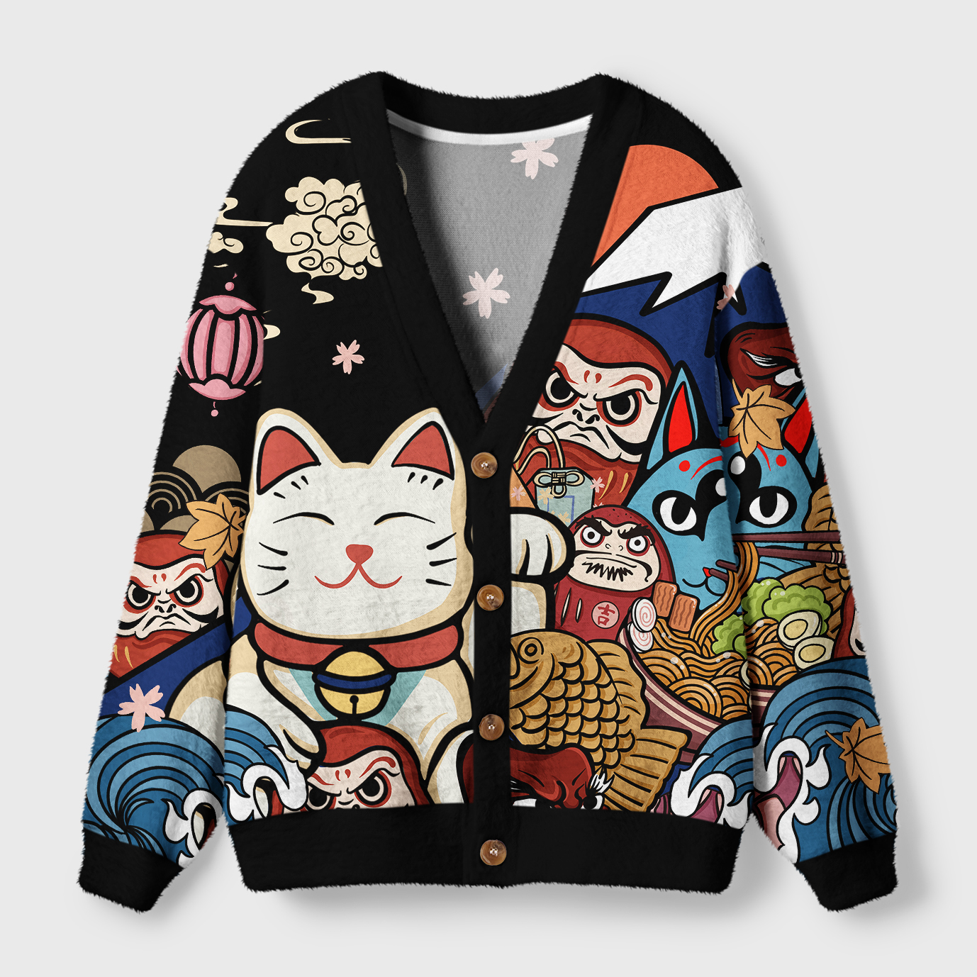 Tokyo-Tiger Traditional Japanese Elements Ugly Cardigan Sweater