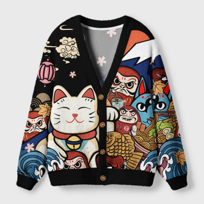 Tokyo-Tiger Traditional Japanese Elements Ugly Cardigan Sweater