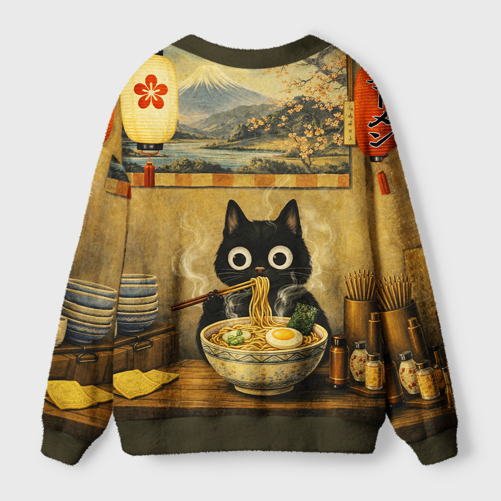 Tokyo-Tiger The Cozy Ramen Spot Ugly Cardigan Sweater