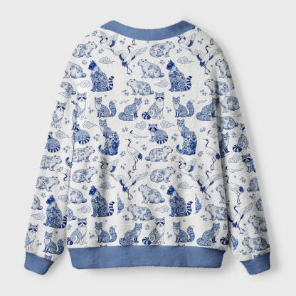 Tokyo-Tiger Floral Adorned Animals In Harmony Ugly Cardigan Sweater