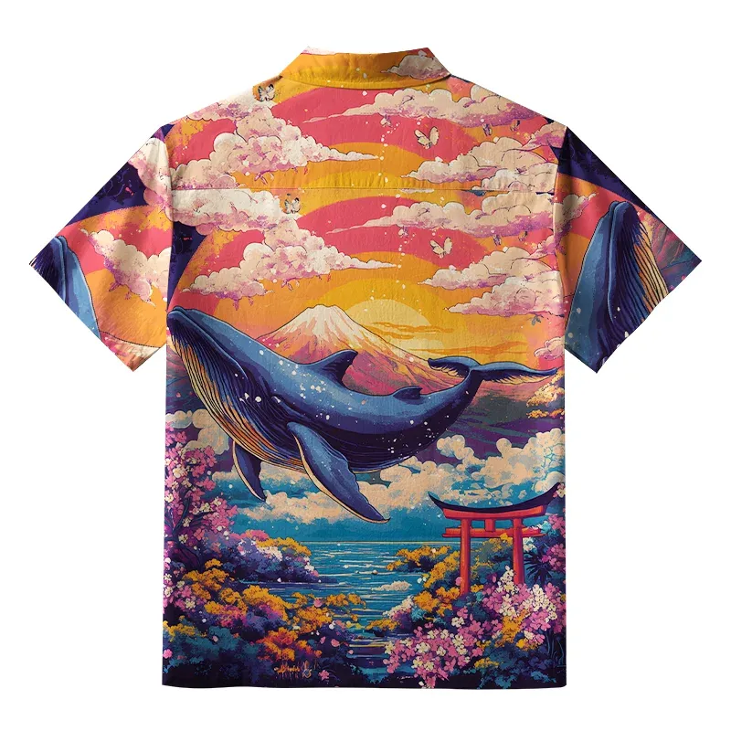Tokyo-Tiger Whale Over The Sea Of Flowers Button-up Shirt