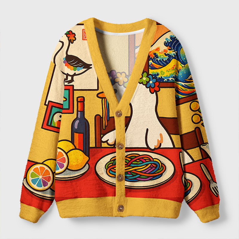 Tokyo-Tiger More Spaghetti Less Upsetti Goose Ugly Cardigan Sweater
