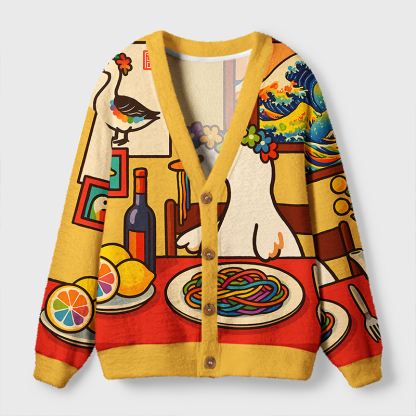 Tokyo-Tiger More Spaghetti Less Upsetti Goose Ugly Cardigan Sweater