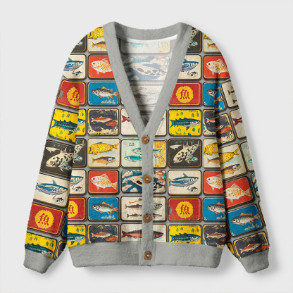 Tokyo-Tiger Tokyo-Tiger Vintage Fish Collection Ugly Cardigan Sweater