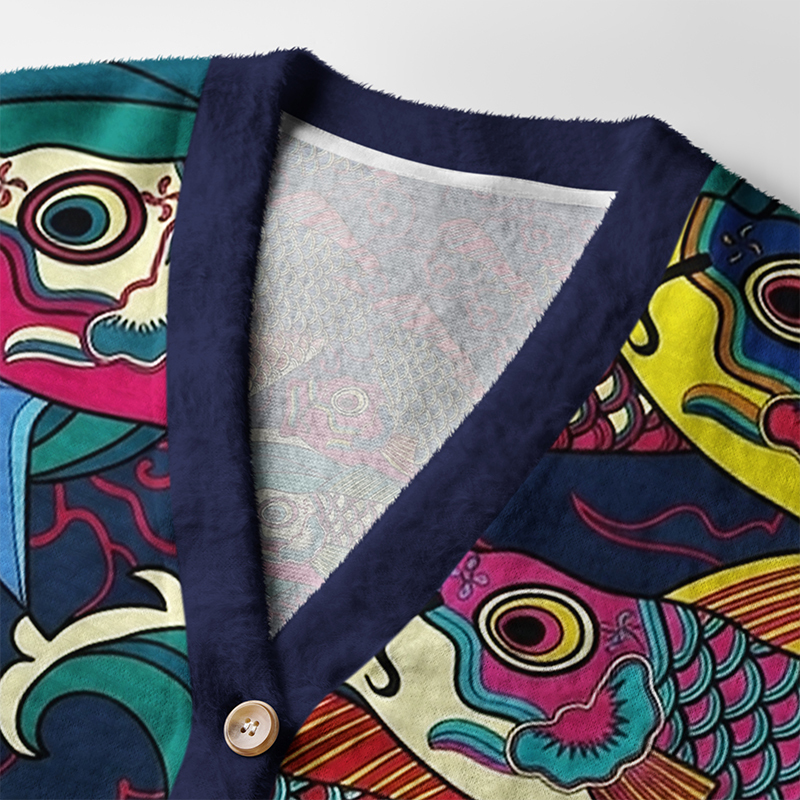 Tokyo-Tiger Colorful Japanese Koinobori Ugly Cardigan Sweater