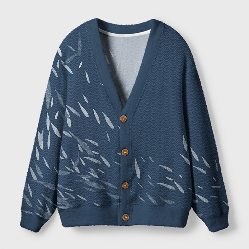 Tokyo-Tiger Falling Leaves And Ripples Ugly Cardigan Sweater