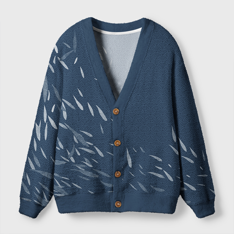 Tokyo-Tiger Falling Leaves And Ripples Ugly Cardigan Sweater Sale