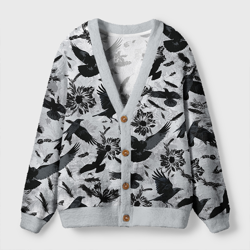 Tokyo-Tiger Crows Amongst Blossoms Ugly Cardigan Sweater