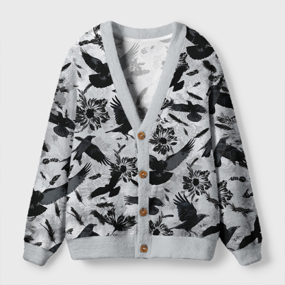 Tokyo-Tiger Crows Amongst Blossoms Ugly Cardigan Sweater