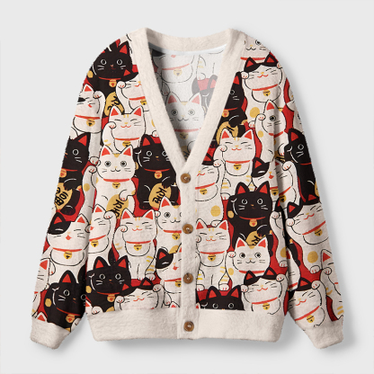 Tokyo-Tiger Lucky Cat Ugly Cardigan Sweater