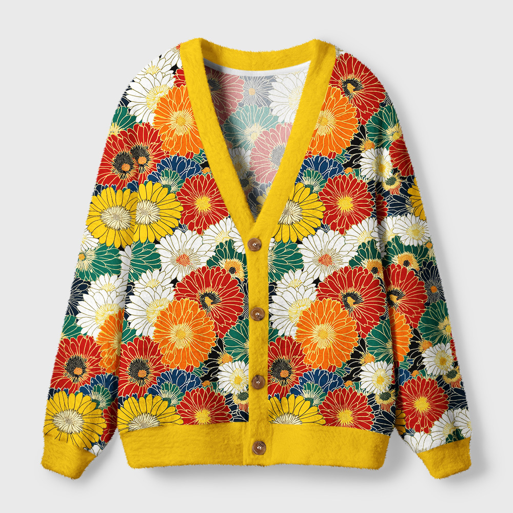 Tokyo-Tiger Colorful Chrysanthemums Ugly Cardigan Sweater Sale