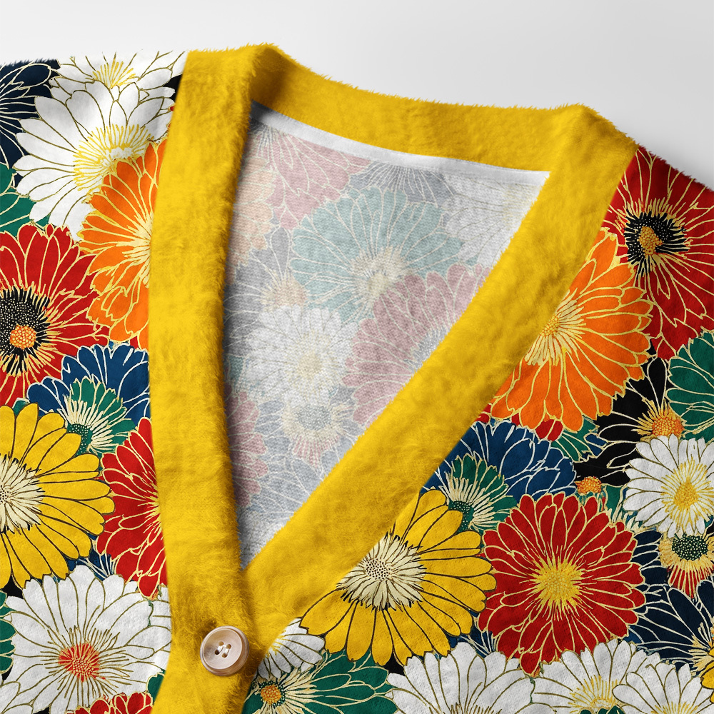 Tokyo-Tiger Colorful Chrysanthemums Ugly Cardigan Sweater