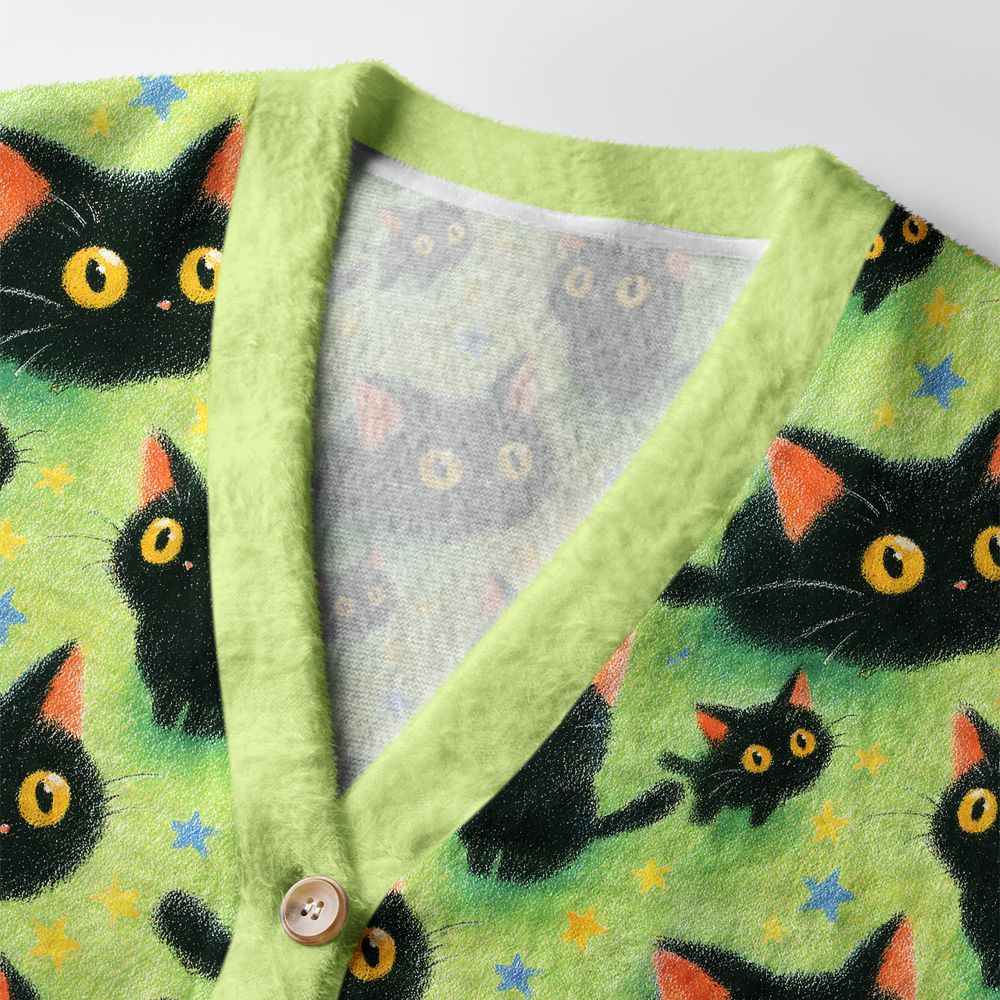 Tokyo-Tiger Cute Black Cat Ugly Cardigan Sweater