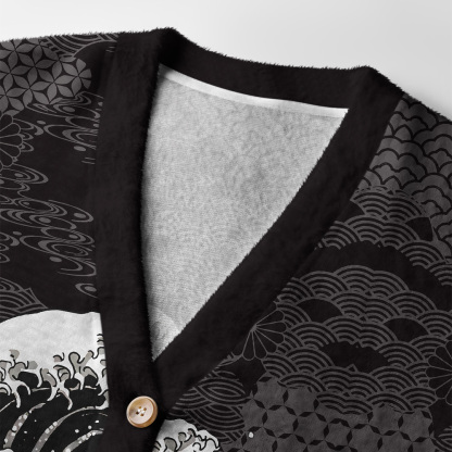 Tokyo-Tiger Great Wave Off Fuji Ugly Cardigan Sweater